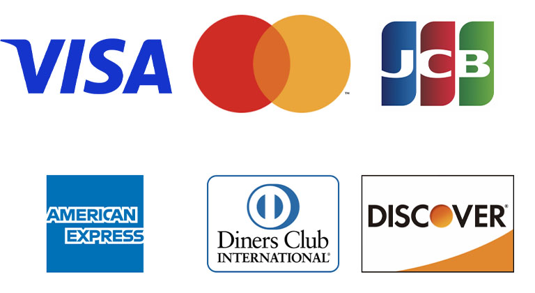 VISA、master card、JCB、AMERICAN EXPRESS Diners Club、DISCOVER